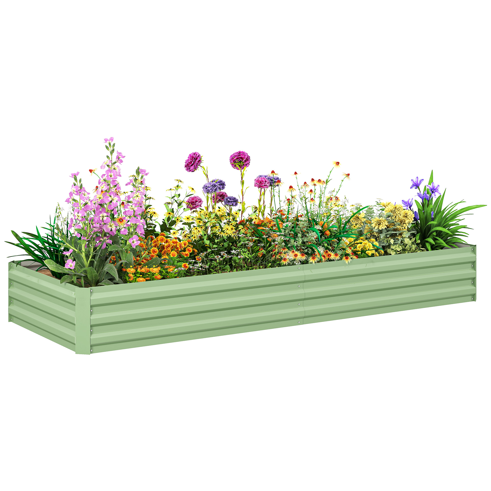 Bara de flori înălțată din oțel, Fund deschis, Asamblare ușoară, 241L x 90,5L x 30H cm, Verde | Aosom Romania