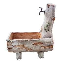 Fântână Buturugă Rustică Gri-Crem Antichizată din Ciment